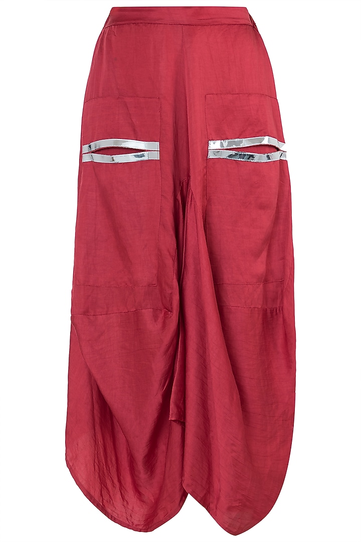 Red boxy top with dhoti skirt by Roshni Chopra at Pernia's Pop Up Shop