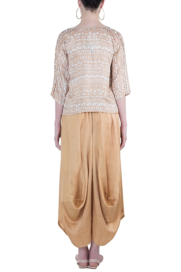 Beige printed top with dhoti skirt by Roshni Chopra at Pernia's Pop Up Shop