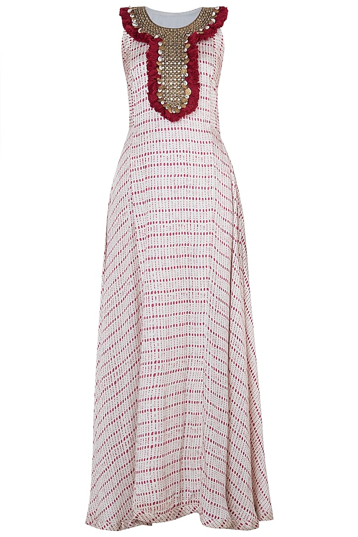 Red printed fringes maxi dress Design by Roshni Chopra at Pernia's Pop ...