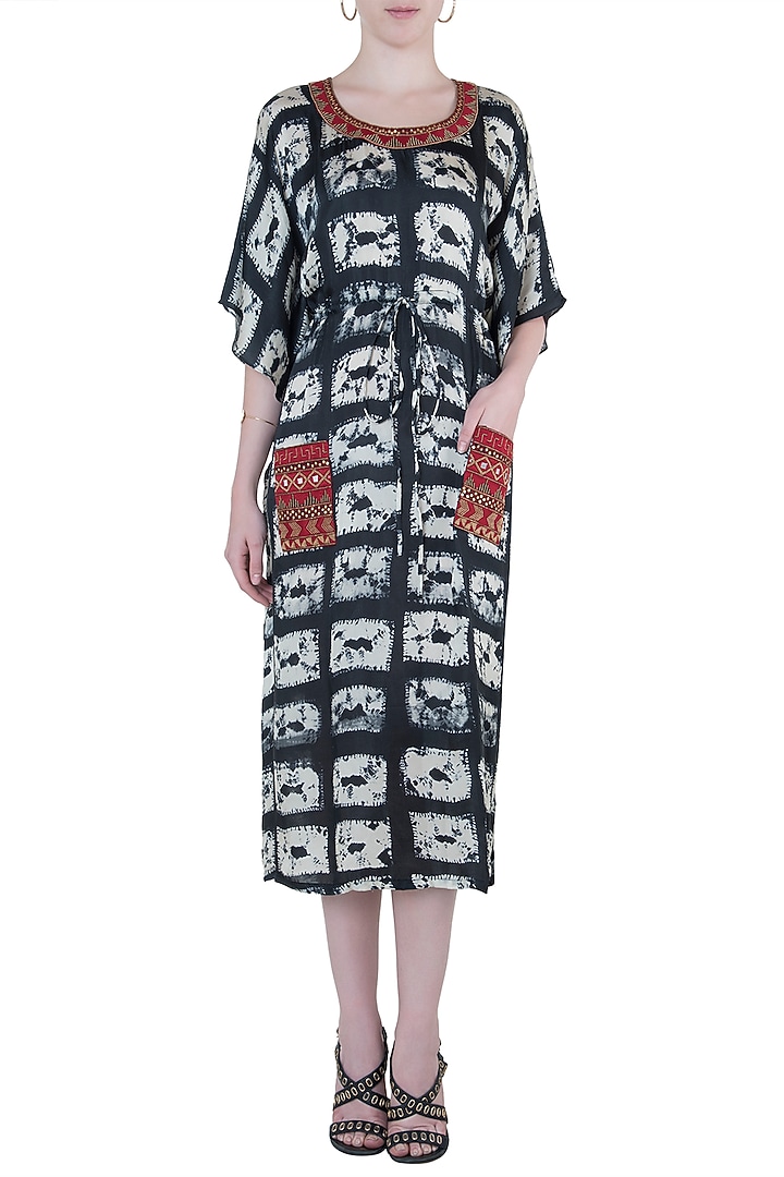 Black embroidered kaftan Vacation Dress by Roshni Chopra at Pernia's Pop Up Shop
