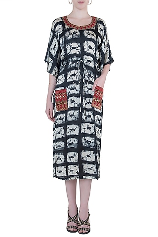 Black embroidered kaftan dress by Roshni Chopra