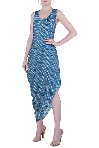 Blue printed drape cowl dress by Roshni Chopra