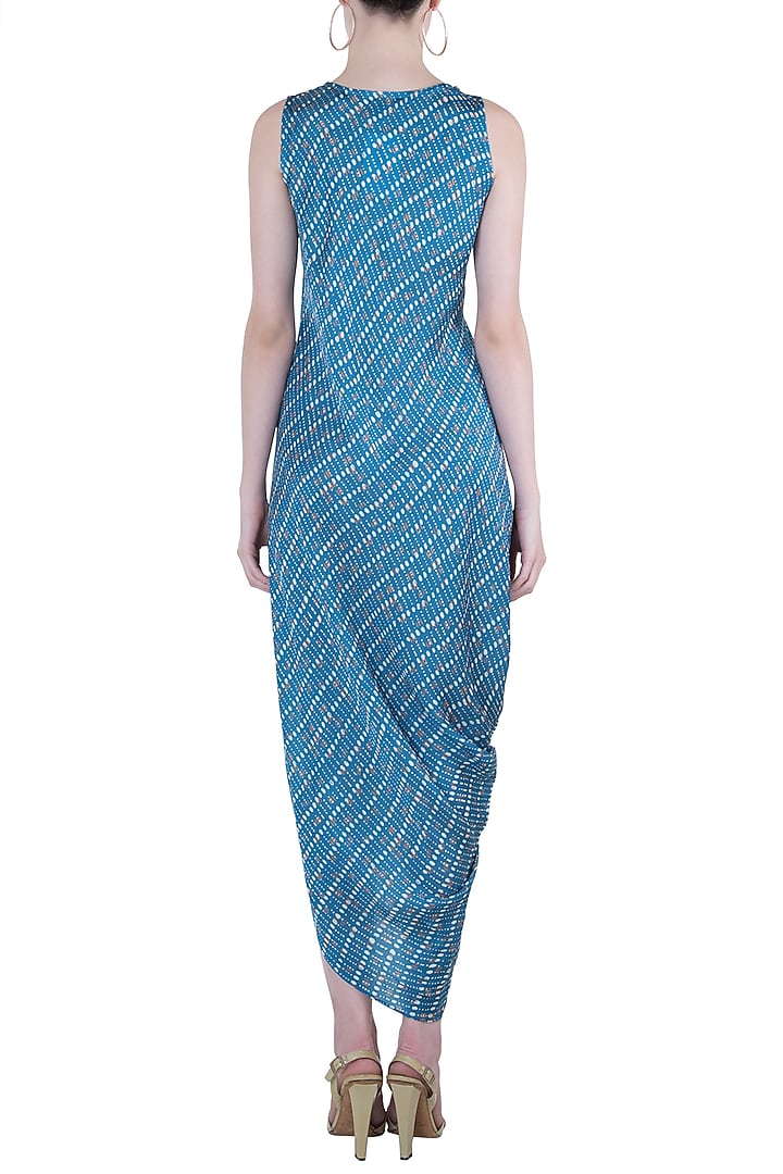 Blue printed drape cowl Summer Dress by Roshni Chopra at Pernia's Pop Up Shop