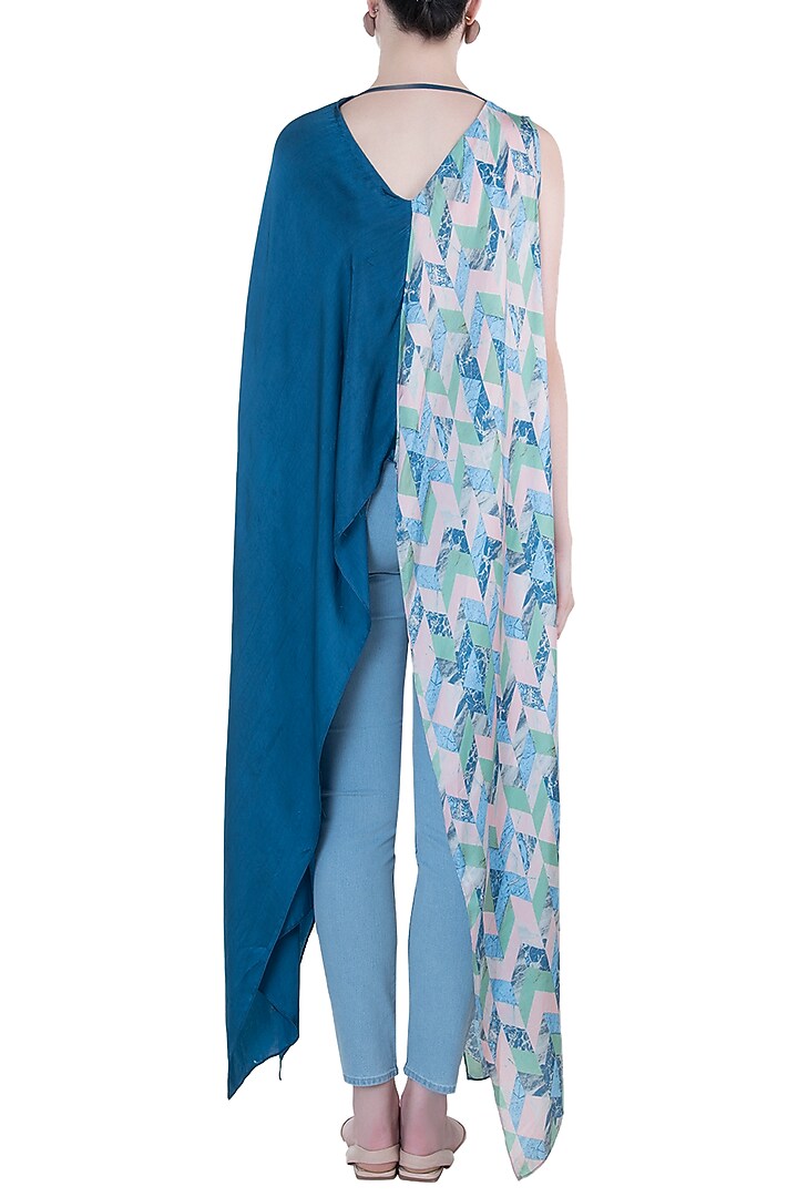 Dark blue printed kaftan top by Roshni Chopra at Pernia's Pop Up Shop