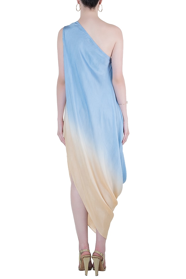 Beige and blue embroidered cowl Summer Dress by Roshni Chopra at Pernia's Pop Up Shop