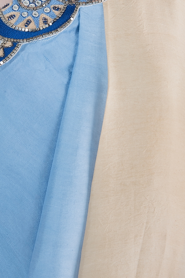 Beige and blue embroidered cowl Summer Dress by Roshni Chopra at Pernia's Pop Up Shop