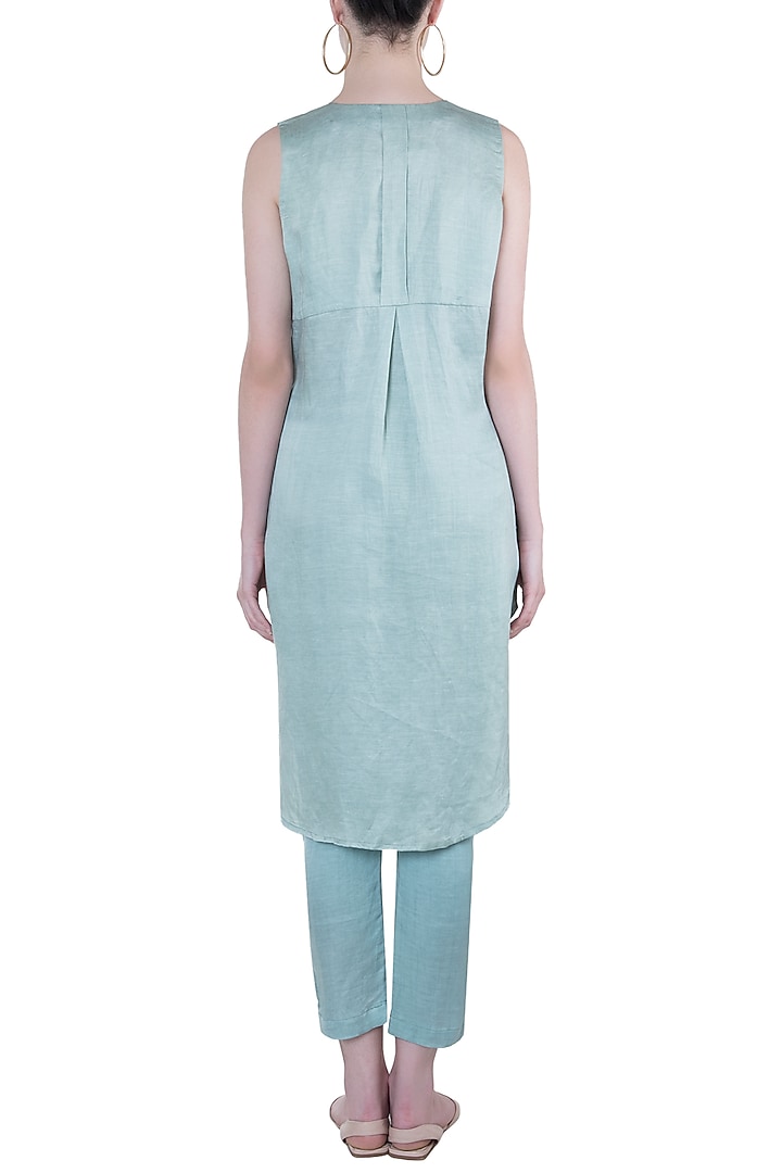 Ice blue embroidered tunic with pants by Roshni Chopra at Pernia's Pop Up Shop