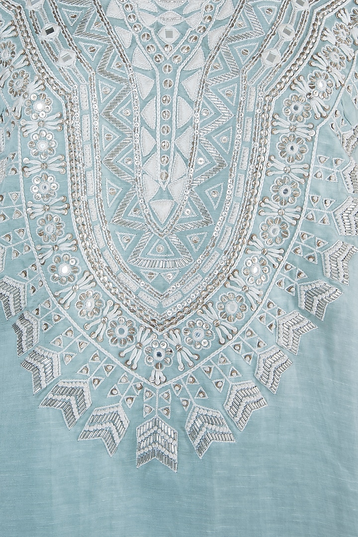 Ice blue embroidered tunic with pants by Roshni Chopra at Pernia's Pop Up Shop