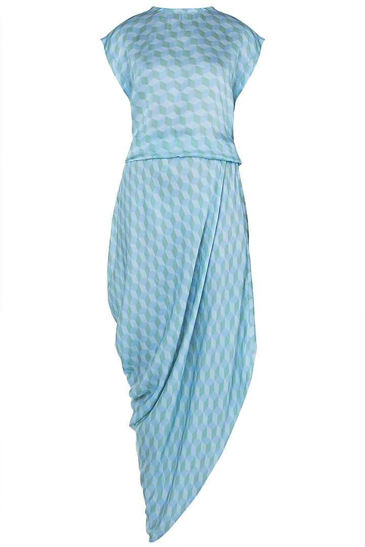 Blue printed cowl dress by Roshni Chopra