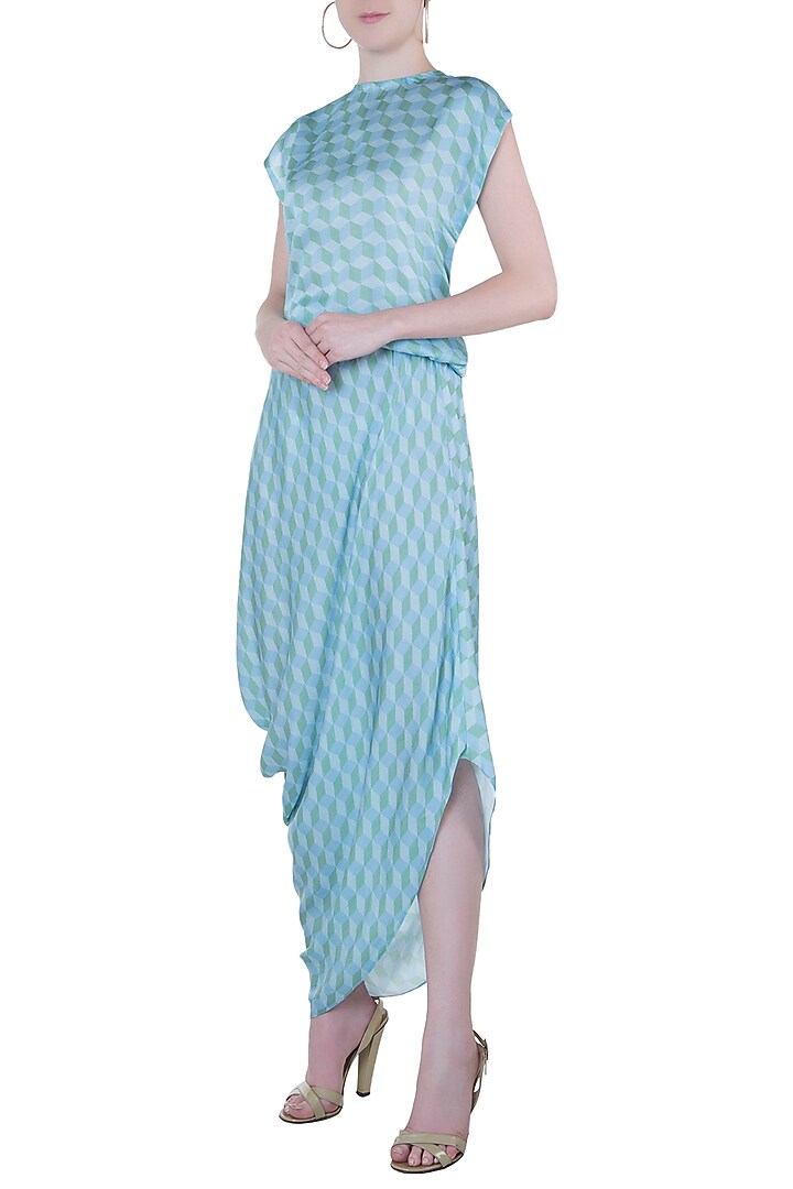 Blue printed cowl Summer Dress by Roshni Chopra at Pernia's Pop Up Shop