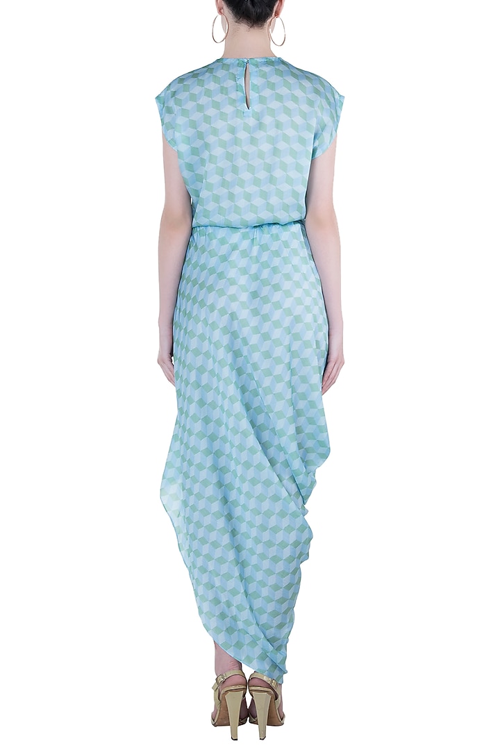 Blue printed cowl Summer Dress by Roshni Chopra at Pernia's Pop Up Shop
