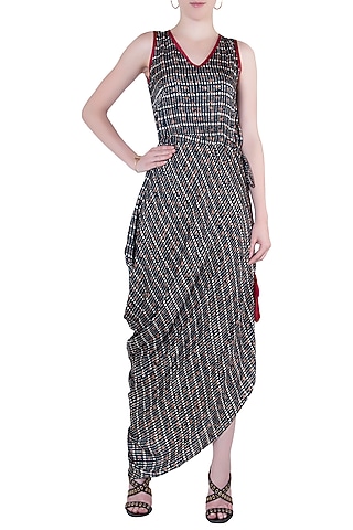 Black cowl drape dress by Roshni Chopra