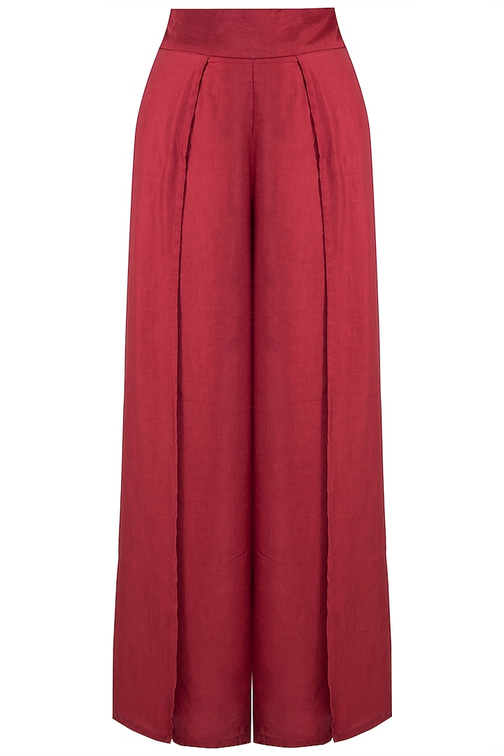 Red embroidered off shoulder top with pants by Roshni Chopra at Pernia's Pop Up Shop