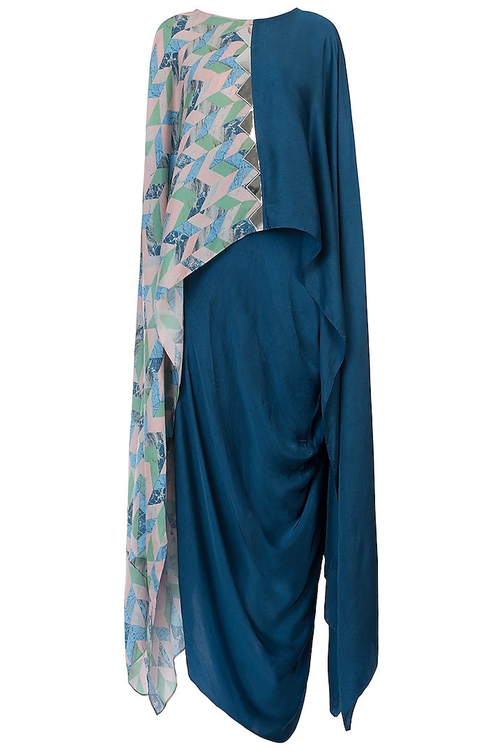 Blue Kaftan Top with Skirt by Roshni Chopra