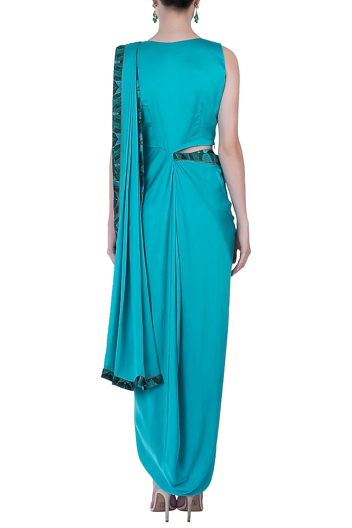 Green embroidered sareee with pants available only at Pernia's Pop Up Shop.