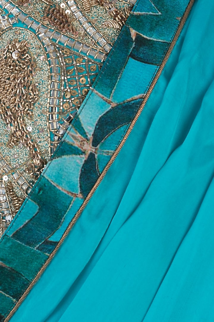 Green embroidered sareee with pants available only at Pernia's Pop Up Shop.