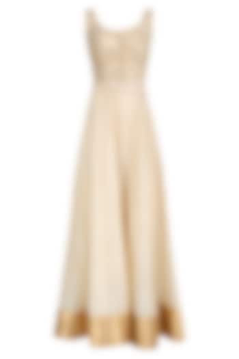Beige and gold embroidered kurta and dhoti pants set available only at Pernia's Pop Up Shop.