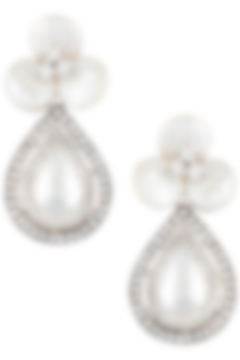 Silver plated floral pearl earrings by Rohita and Deepa