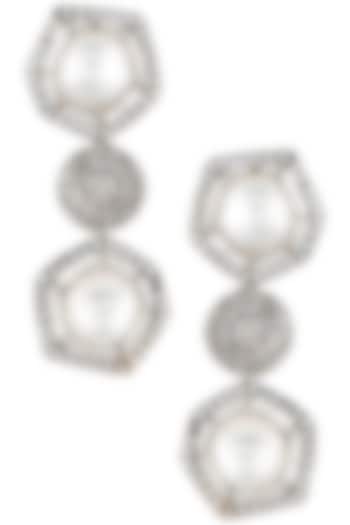 Silver plated kundan and crystal earrings by Rohita and Deepa
