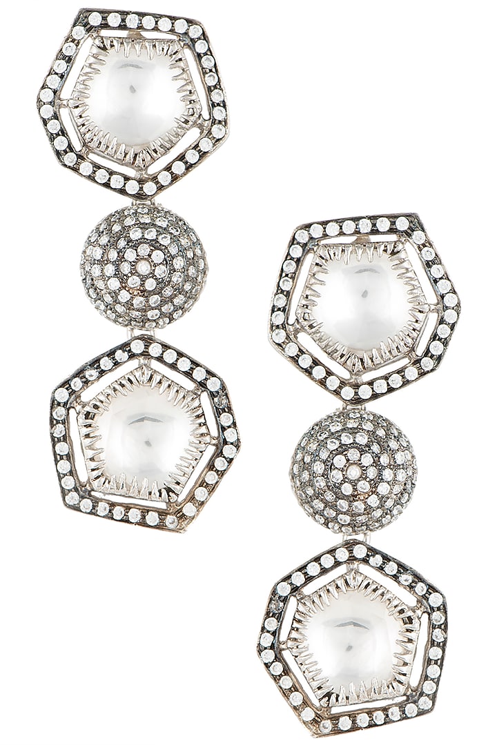 Silver plated kundan and crystal earrings by Rohita and Deepa