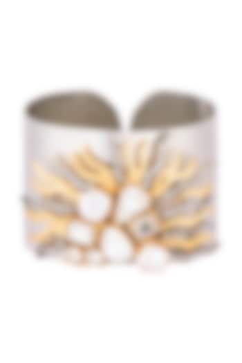Gold and silver plated pearl cuff bracelet by Rohita and Deepa at Pernia's Pop Up Shop