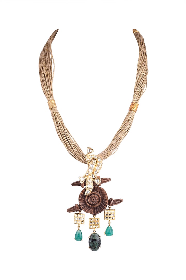 Gold Plated Kundan & Crystal Necklace by Rohita And Deepa