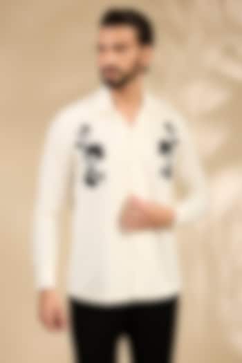 White Lachka & Armani Party Wear Shirt by Rohit Doshi at Pernia's Pop Up Shop