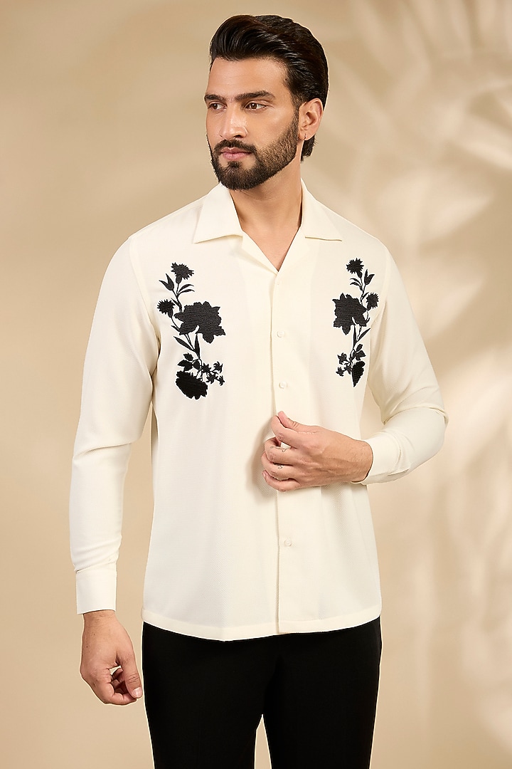 White Lachka & Armani Party Wear Shirt by Rohit Doshi at Pernia's Pop Up Shop