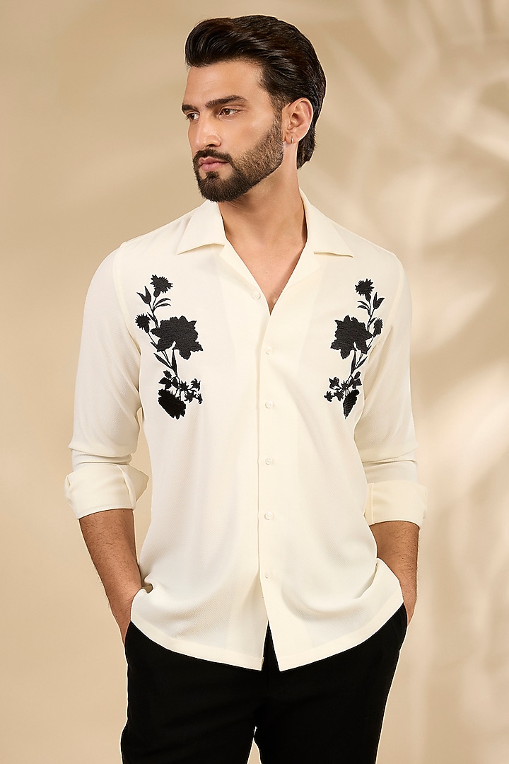 White Lachka & Armani Party Wear Shirt by Rohit Doshi at Pernia's Pop Up Shop
