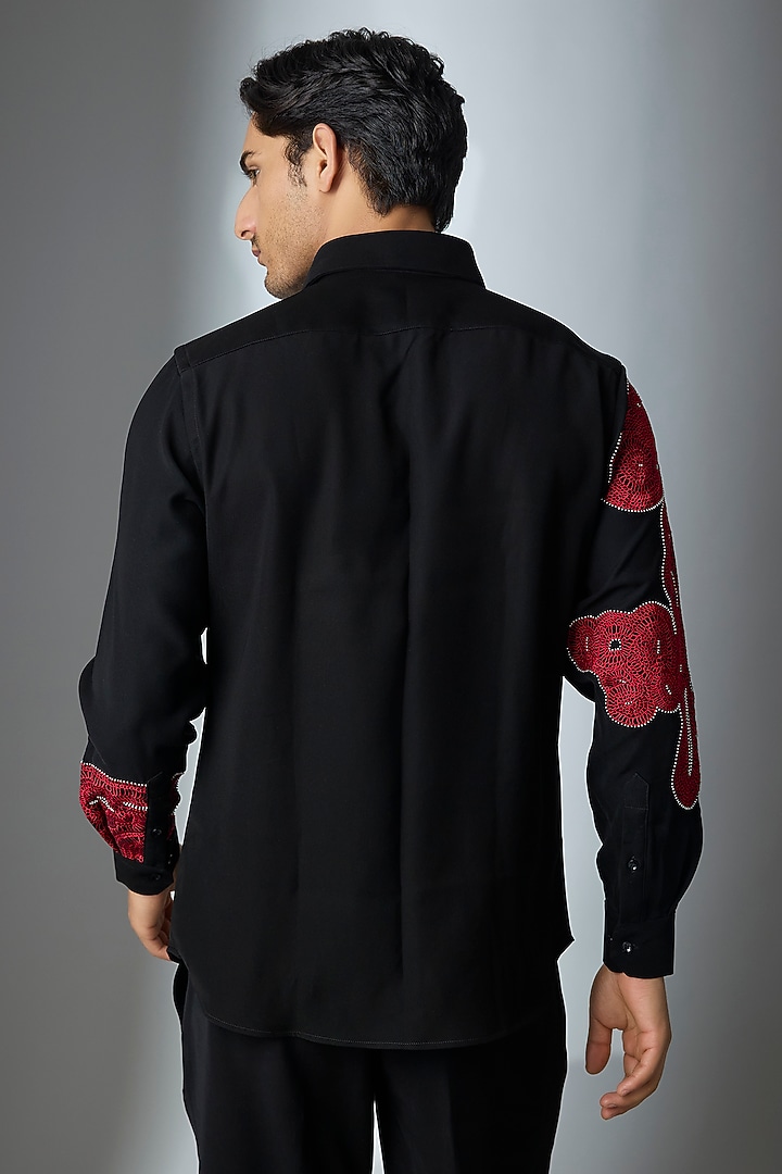 Black Lachka & Armani Party Wear Shirt by Rohit Doshi at Pernia's Pop Up Shop