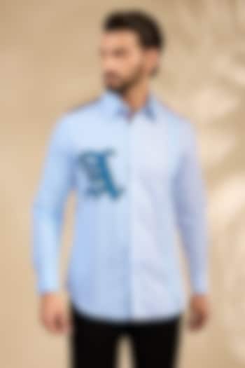 Blue Lachka & Armani Party Wear Shirt by Rohit Doshi at Pernia's Pop Up Shop