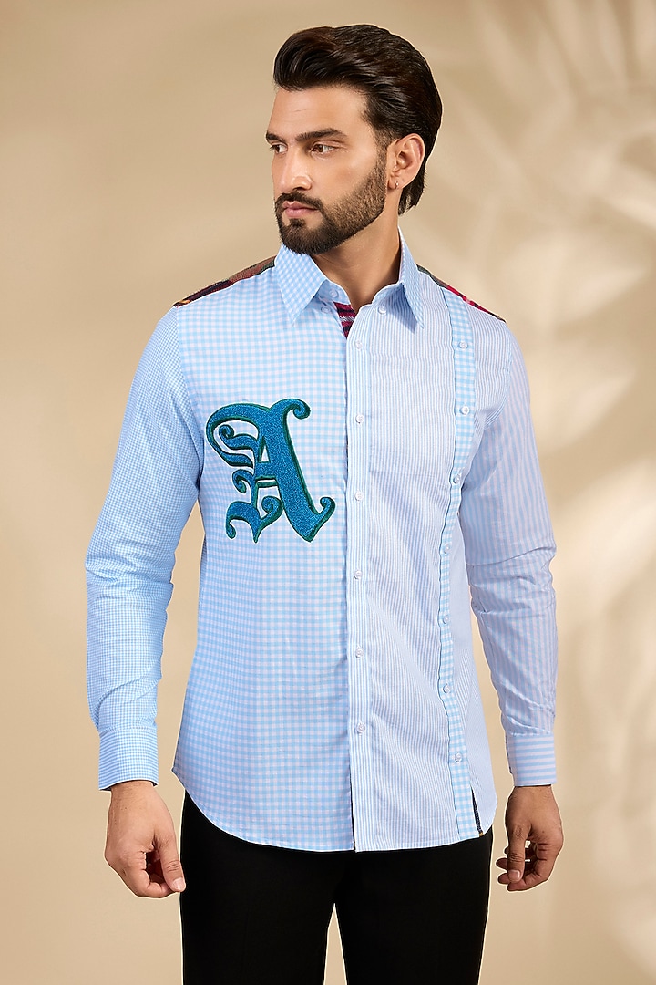 Blue Lachka & Armani Party Wear Shirt by Rohit Doshi at Pernia's Pop Up Shop