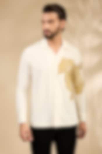 Off-White Lachka & Armani Party Wear Shirt by Rohit Doshi at Pernia's Pop Up Shop