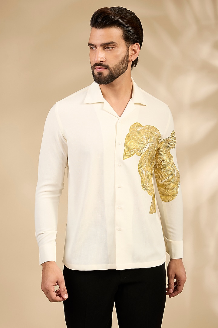 Off-White Lachka & Armani Party Wear Shirt by Rohit Doshi at Pernia's Pop Up Shop
