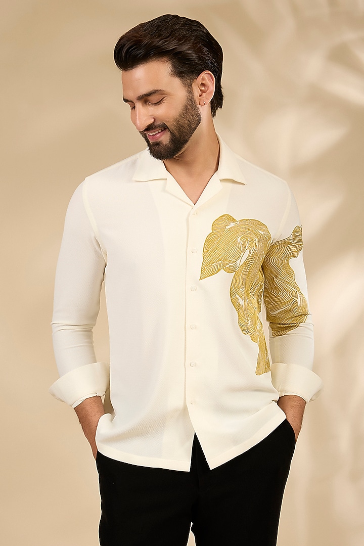 Off-White Lachka & Armani Party Wear Shirt by Rohit Doshi at Pernia's Pop Up Shop