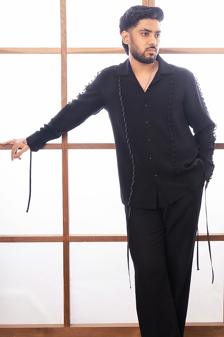 Black Polyester Party Wear Shirt by Rohit Doshi at Pernia's Pop Up Shop