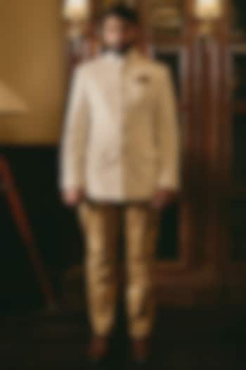 Ivory Suede Groom Bandhgala by Rohit Kamra Jaipur at Pernia's Pop Up Shop