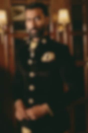 Jet Black Velvet Groom Bandhgala by Rohit Kamra Jaipur at Pernia's Pop Up Shop