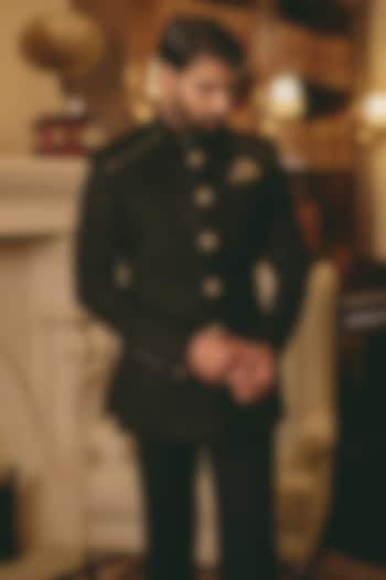 Black Suede Groom Bandhgala by Rohit Kamra Jaipur at Pernia's Pop Up Shop