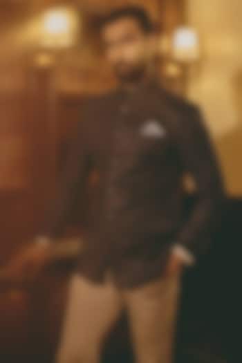Navy Blue Suede Groom Bandhgala by Rohit Kamra Jaipur at Pernia's Pop Up Shop