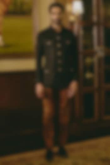 Black Suede Wedding Bandhgala Jacket by Rohit Kamra Jaipur at Pernia's Pop Up Shop