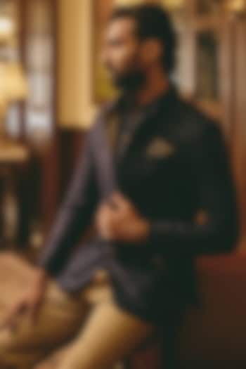 Blue Suede Wedding Bandhgala Jacket by Rohit Kamra Jaipur at Pernia's Pop Up Shop