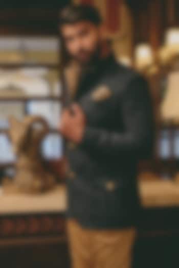 Teal Green Suede Wedding Bandhgala Jacket by Rohit Kamra Jaipur at Pernia's Pop Up Shop