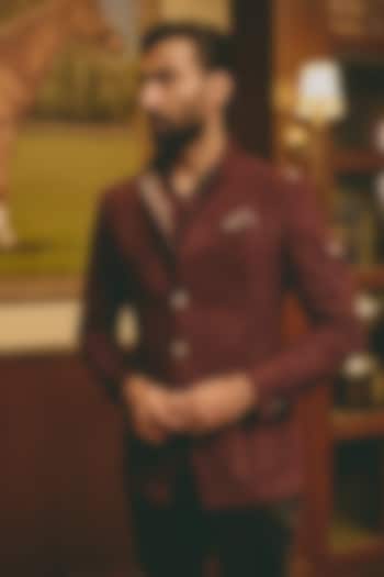 Wine Suede Wedding Bandhgala Jacket by Rohit Kamra Jaipur at Pernia's Pop Up Shop