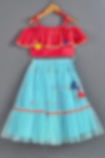 Sky Blue Embroidered Lehenga Set For Girls by Roli.M