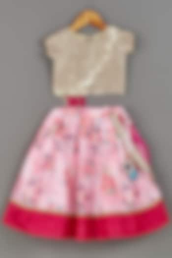 Pink Embroidered Lehenga Set For Girls by Roli.M