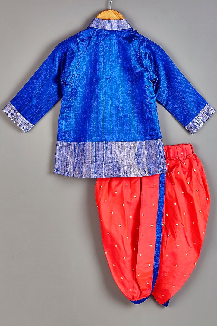 Royal Blue Embroidered Kurta Set For Boys by Roli.M at Pernia's Pop Up Shop