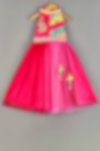Pink Embroidered Gown For Girls by Roli.M