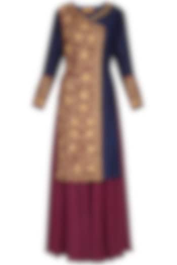 Blue & Wine Embellished Sharara Set by Roora by Ritam