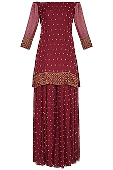 Maroon Embroidered Sharara Set Design by Roora by Ritam at Pernia's Pop ...